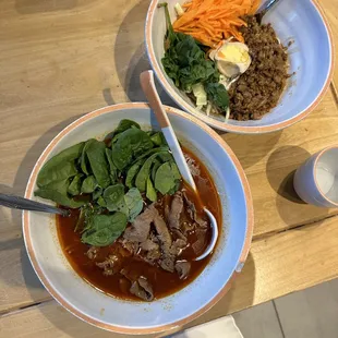 Hot Pot Beef Noodle Soup + Spicy Minced Pork noodle*