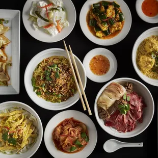 a variety of asian food