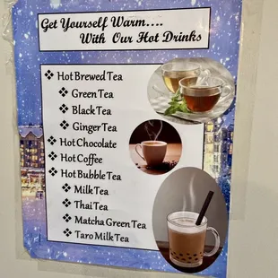 a menu for a drink