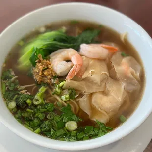 Thai style Ramen noodle soup with shrimp