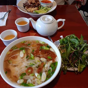 Pho and bun, tea...