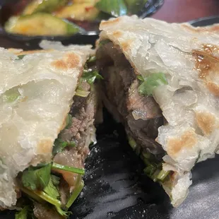 Inside of the best beef roll I've ever had