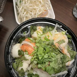 Seafood pho, separated for takeout