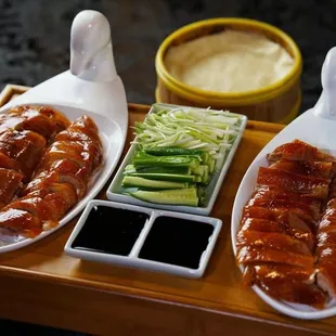 a variety of food items on a tray