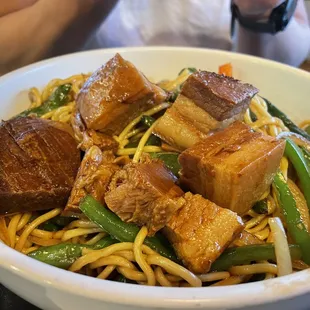 C7. Braised Pork Belly &amp; Green Bean Chow Mein