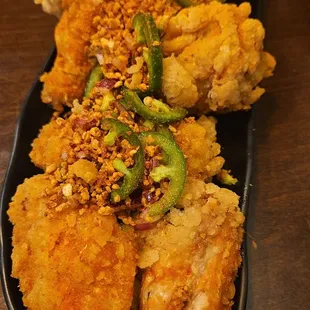 Salt + Spicy wings; take about 20 min to make but with the wait!