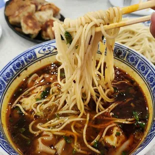 Spicy wonton soup + added noodles