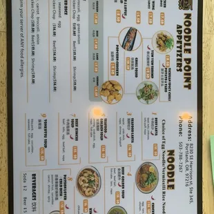 the menu for the restaurant