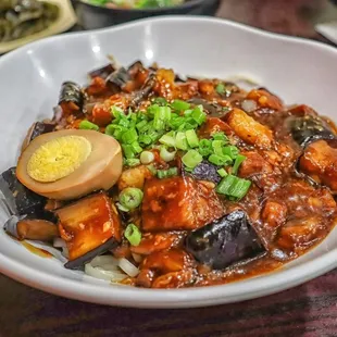 Stir-Fried Eggplant Ground Pork over Noodle,  A must-have!