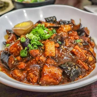 Stir-Fried Eggplant Ground Pork over Noodle,  A must-have!
