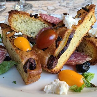 Focaccia with soppresata and mozzarella
