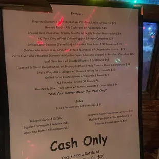 Menu as of 10/24