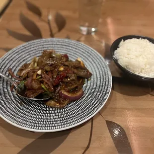 Mongolian Beef and rice.