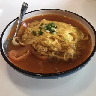 Egg with Tomato over Knife Cut Noodles