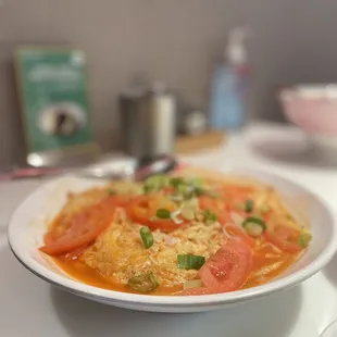 Egg with Tomato over Knife Cut Noodles