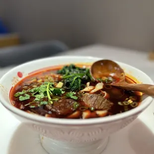 Spicy Beef Noodle Soup with Knife Cut Noodles