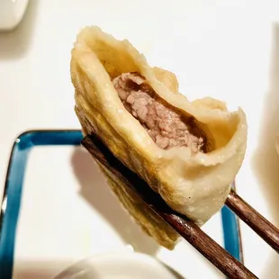Beef Stuffed Pancake - inside view, hot &amp; juicy meat inside :P