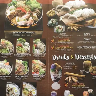 Menu for hot pot and the dim sum
