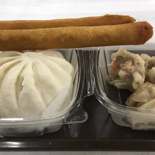 Chicken shainghai, pork duo pap, shrimp and chicken siumai