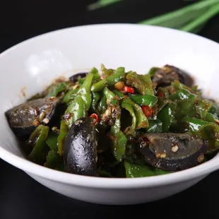 Steamed Eggplant ,Green Pepper and Preserved Egg