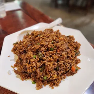 Soy bean, beef, egg fried rice