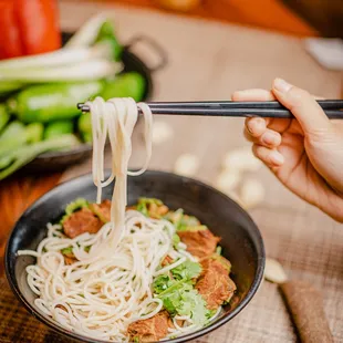 Wide Rice Noodles Soup