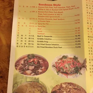 the menu for the restaurant
