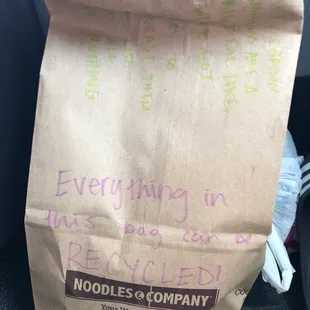 Got a cute earth conscious  message on my bag today :) great noodles!