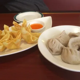 crab rangoon and steamed dumpling