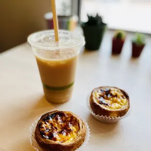 Egg Custard Tart 2PC, Milk Tea