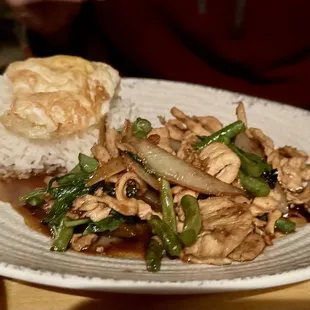 Kapow chicken (jammy egg at the top)