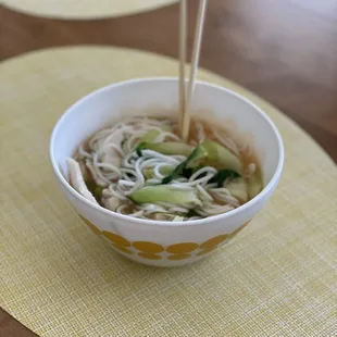 Chicken noodle soup with rice noodles