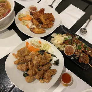 Popcorn chicken, Beef Skewers, Spicy Chicken Wings, had to try all of them.