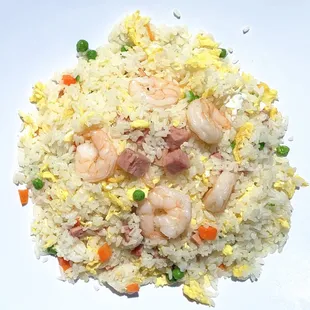 a plate of fried rice with shrimp