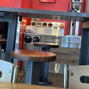 a table and chairs in a restaurant