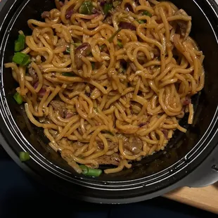 Spicy Korean Beef Noodles with marinated steak (flash was off on this pic)