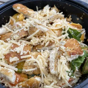 Three Cheese Torilnni with grilled chicken