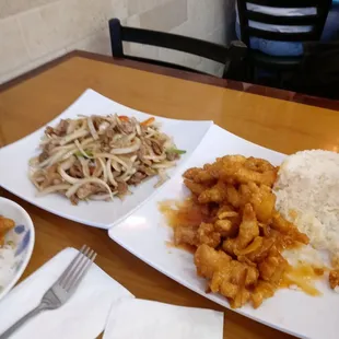 Sauteed Lamb and Orange Chicken.