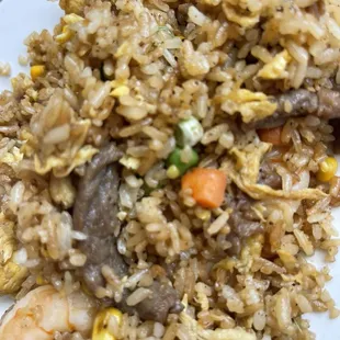 Fried rice with shrimp and steak