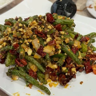 Mouth numbing, spicy green beans.