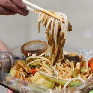 Jiangxi Noodle Salad ($13.50) - rice noodle with chicken, seafood flavored chili sauce, bok choy, bell pepper, garlic and scallions