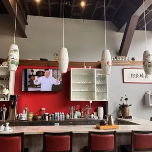 Interior bar area with beautiful vases lamp