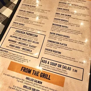 the menu for the restaurant