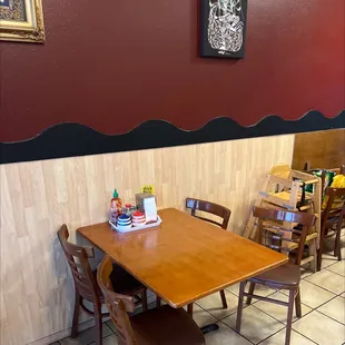a table and chairs in a restaurant