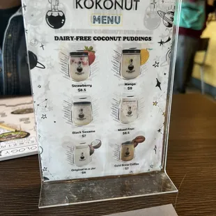 a menu for a dessert