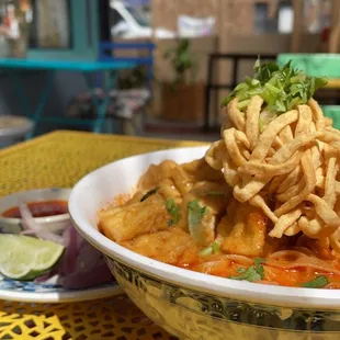  a bowl of food on a table