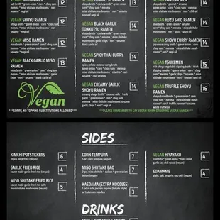 Vegan menu