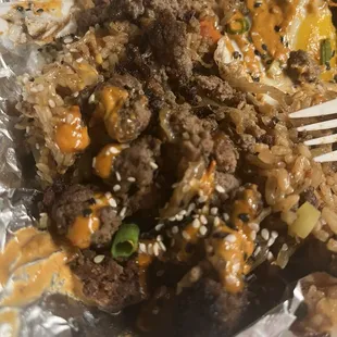 &quot;Carne Asada&quot; Fried Rice. In reality, instead of skirt steak it&apos;s ground beef.