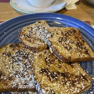 Cinnamon raisin French toast special with a meat side