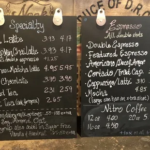 Drink menu